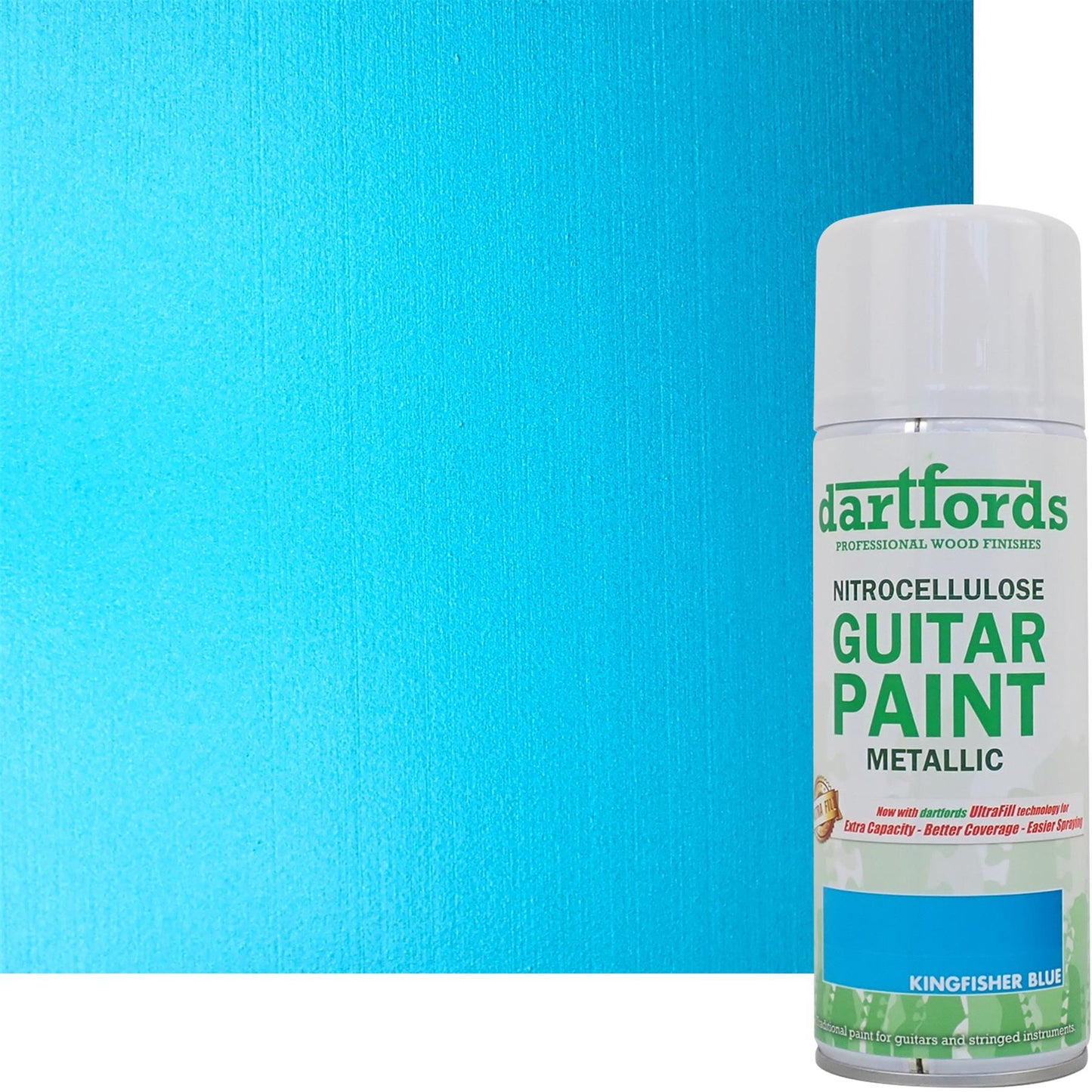 dartfords Kingfisher Blue Metallic Nitrocellulose Guitar Paint - 400ml Aerosol