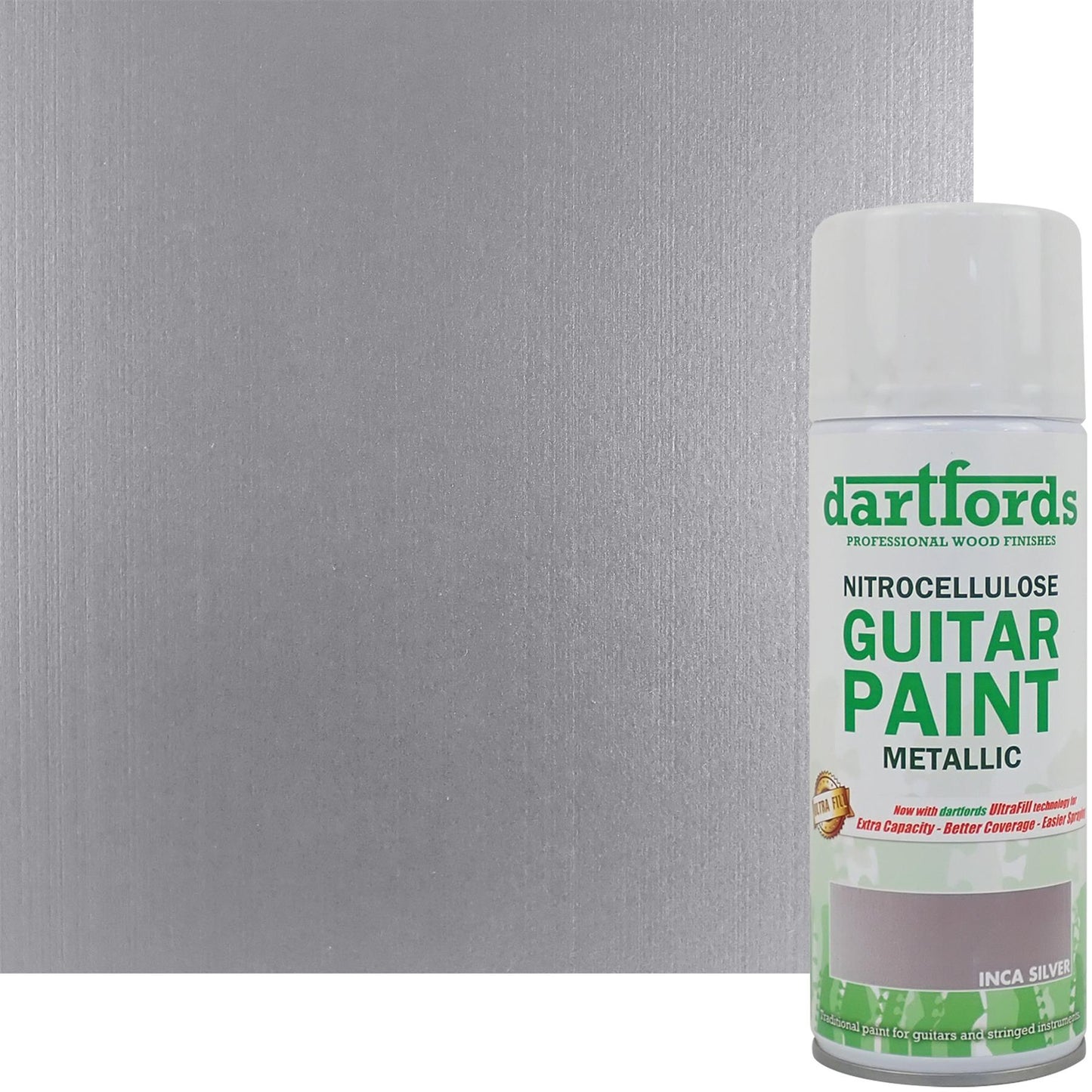 dartfords Inca Silver Metallic Nitrocellulose Guitar Paint - 400ml Aerosol